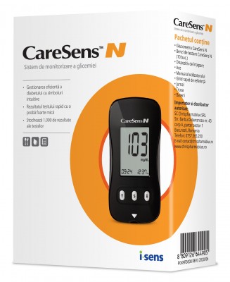 CareSens N glucometru + 10 teste + 10 ace, testare rapida si precisa, nu necesita codare