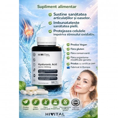 Hivital Acid hialuronic (pur) x 400mg. x 120 capsule VEGANE + CADOU organizator medicamente x 28 casete