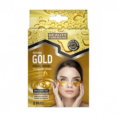 Paduri hidrogel pentru ochi Gold, revitalizante, cu colagen x 6 perechi, Vegan - Beauty Formulas