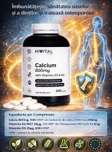 Hivital Calciu 800mg + vitaminele D3 si K2 x 240 comprimate VEGANE - sustine sanatatea oaselor + CADOU Organizator medicamente 28 casete